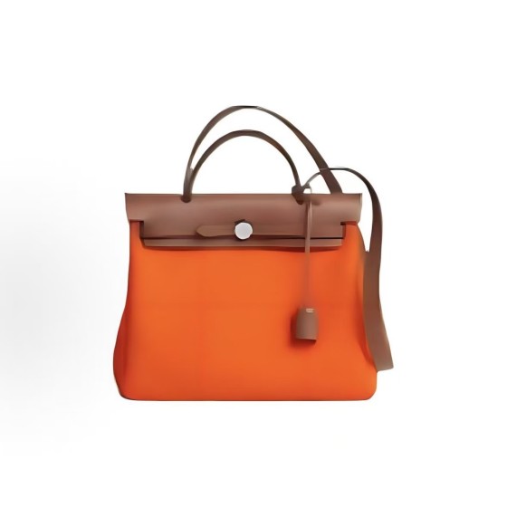 HERMES Herbag Zip 31 Silver buckle single-shoulder crossbody handbag 31 Unisex Couple Style Flame Orange with Gold Brown